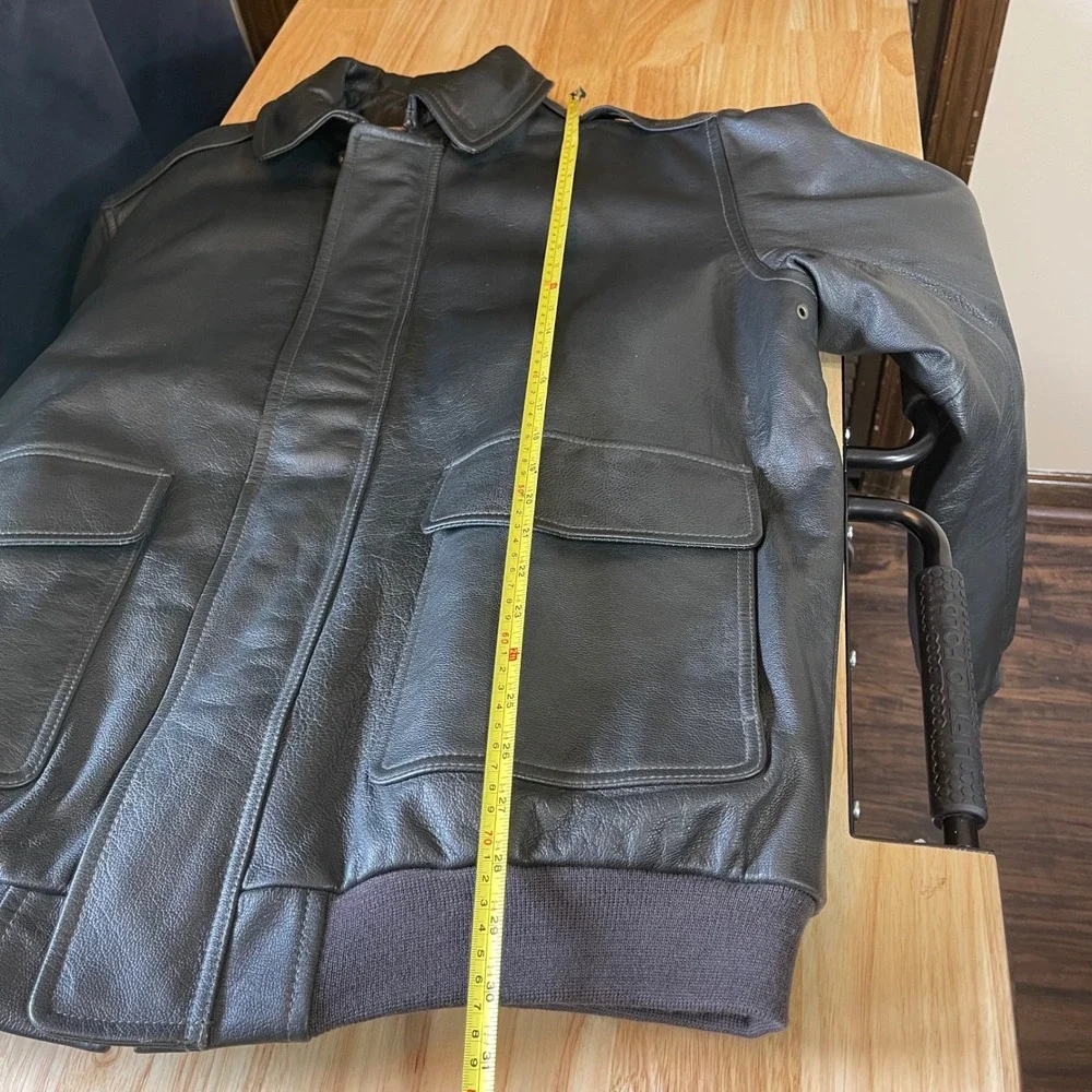 VTG LL Bean Flying Tiger Goatskin Leather‎ Bomber Jacket Dark Brown Mens XL Tall